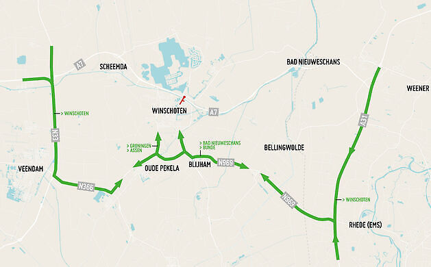 Omleiding naar de jachthaven en camperplaatsen Winschoten - Havenbeheer Oldambt